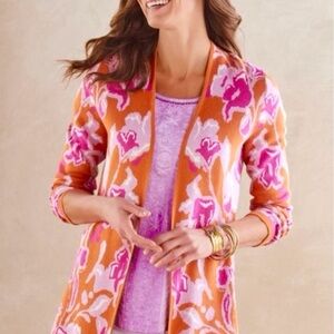 🌺 SOFT SURROUNDINGS Leslie Floral Abstract Open Cardigan Sweater - XS